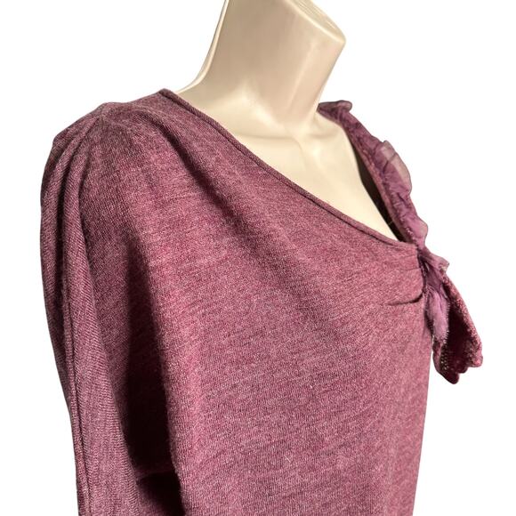 Knitted & Knotted Wool Ruffle Detail 3/4 Sleeve Sweater Top, Size S, Purple - Picture 8 of 13